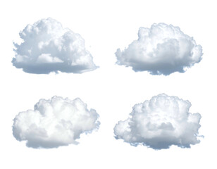 Four isolated fluffy white clouds against a plain dark background