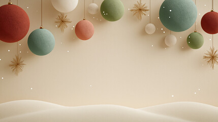 Festive Ornament Display: A serene holiday scene unfolds, adorned with elegant ornaments, radiating a warm, inviting atmosphere, perfect for seasonal celebrations and designs.