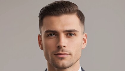 Naklejka premium Young man in formal attire with stylish haircut and confident expression Generative AI