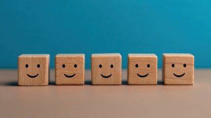 Customer review of happy smiley wooden blocks home product review positive environment satisfaction concept