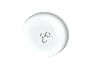 Gel-like clear spherical drop with bubbles on dark background