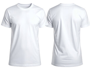 Front and back views of two clean, simple white t-shirts on black