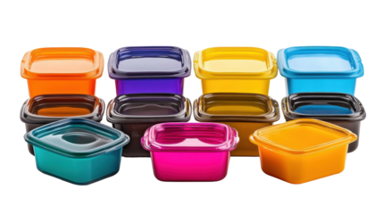 Colorful Food Storage Containers on Transparent Background