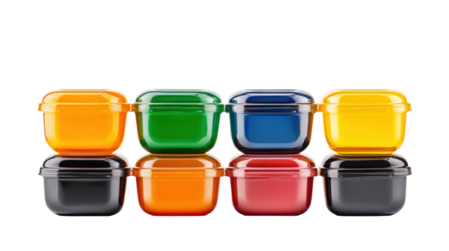 Colorful Plastic Containers on Transparent Background
