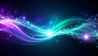 An ethereal display of flowing light waves in cosmic colors, with sparkling glitter and bright flares creating a dynamic, magical effect