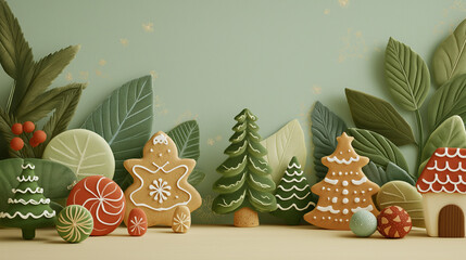 Holiday Bakery Treats: A festive display of intricately designed gingerbread cookies and sweet treats, embodying the spirit of Christmas.