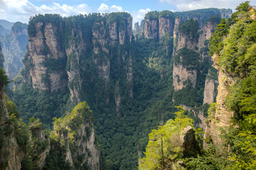 Lush forest and stone karst at the Avatar Mountains Zhangjiajie National Forest Park