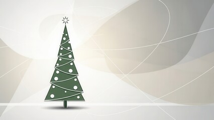 Minimalist Green Christmas Tree Illustration with White Ornaments and Star on a Modern Abstract Gradient Background