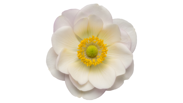 Delicate white anemone flower with yellow center isolated on transparent background for design and decoration - Powered by Adobe