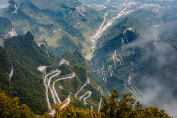 View of the 99 bends winding road to Tianmen Mountain in Zhangjiajie, Hunan, China