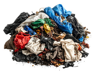Large colorful heap of fabric waste, clothes, and general refuse