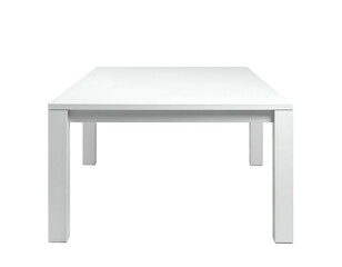 Minimalist white rectangular table with four sturdy legs, black