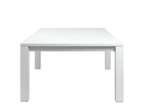 Minimalist white rectangular table with four sturdy legs, black