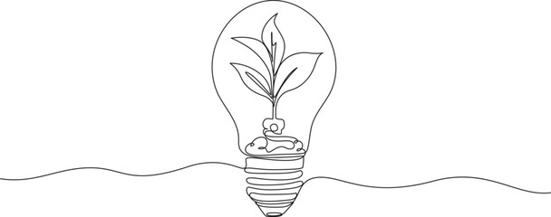 light bulb with Plant growth Line Art vector illustration,2