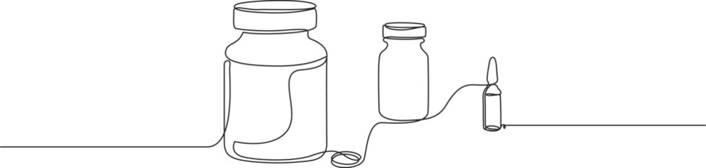 Set of Medicine Bottle Line Art vector illustration,
