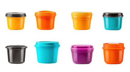 Colorful Plastic Containers on Transparent Background