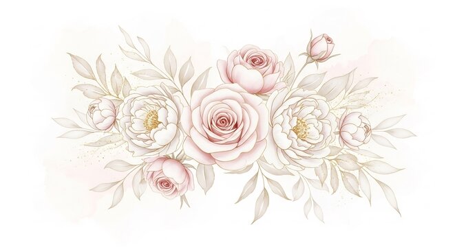 Pink and white roses and peonies with gold accents