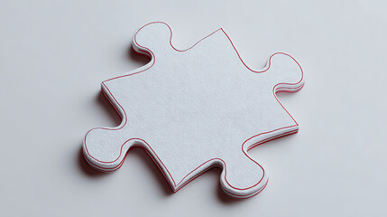 Single white puzzle piece with red outline on white background interlocking
