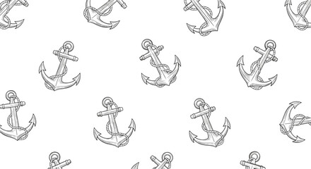 Obraz premium Classic seamless pattern featuring intricately hand-drawn anchors with ropes, evoking a vintage nautical and maritime theme.
