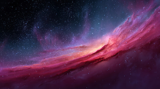 Space background with colorful nebula Galaxy Cloud. Bright galaxy shimmering neon blue purple colors with distant stars. Mysterious alien star system purple green planets orbiting a bright glowing sun - Powered by Adobe