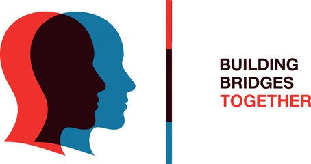 Building bridges together - human head silhouettes concept
