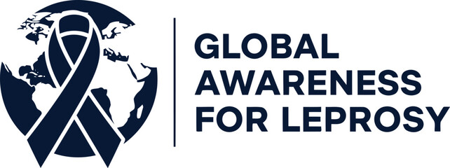 Global awareness for leprosy disease ribbon and globe symbol logo.