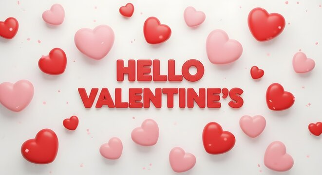 Hello valentines day hearts on white background celebration