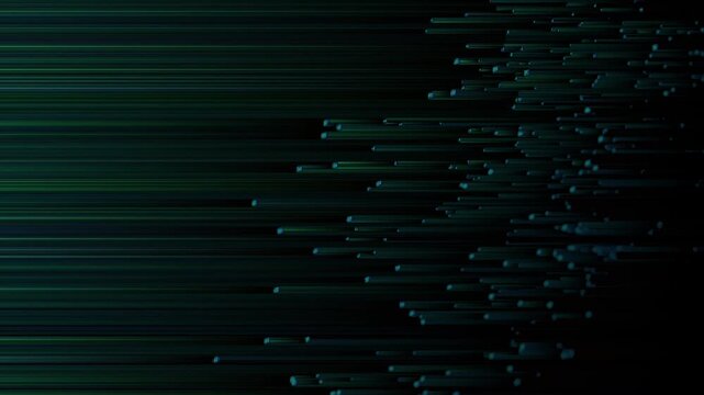 Digital abstract background with green and blue horizontal lines on a black backdrop.