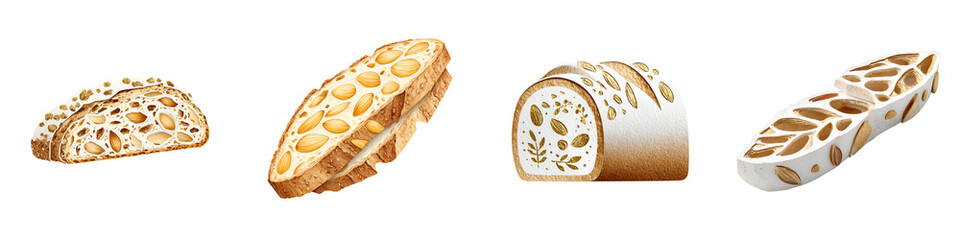 Watercolor Illustration of Torrone Nougat Slices