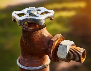 a rusty outdoor faucet with a metal spigot and valve