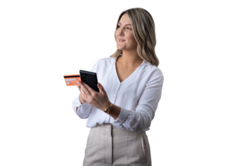 Woman shopping online with credit card and smartphone