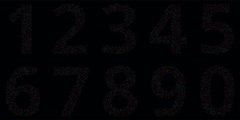 Colorful Numbers From Zero to Nine Made of Geometric Shapes on Black Background for Educational or Design Projects Representing Mathematics and Numerical Systems