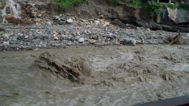 Cloudburst floods devastate Badli river banks in Sahastradhara Dehradun, Uttarakhand India.