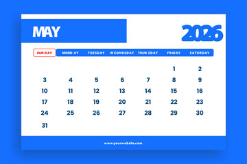 calendar may 2026 modern design