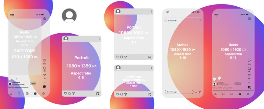 Instagram Business Social Media Marketing Layouts. Safe Zone and Size Guide for post content	
