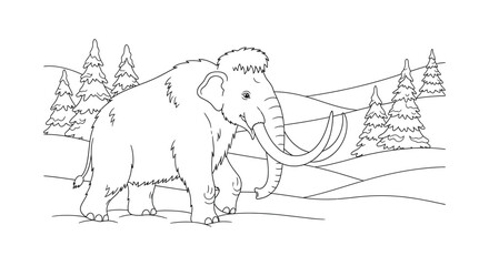 Woolly Mammoth Walking in Snowy Landscape Coloring Page