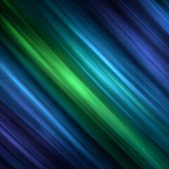 Abstract digital background with diagonal streaks of blue and green light resembling aurora borealis, futuristic motion speed effect
