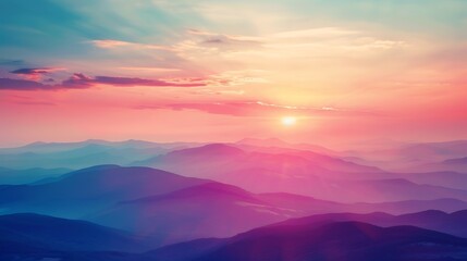 Dreamy mountain landscape at sunrise with vibrant pastel colors