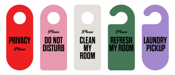 Hotel Door Hanger Vector Set, Do Not Disturb and Room Service Signs, motel door sign collection
