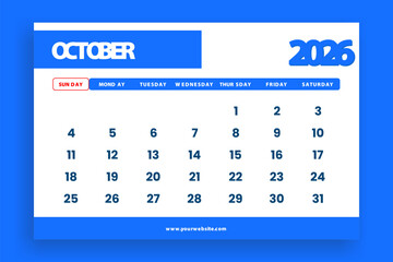 calendar october 2026 modern design