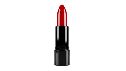 Vibrant red lipstick in black tube isolated on transparent background