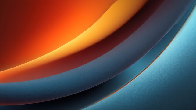 Radiant bands of molten orange and indigo curve into layered arcs forming an abstract gradient resembling liquid glass