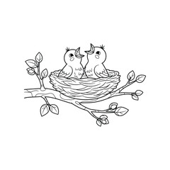 Baby Birds in a Nest Coloring Page