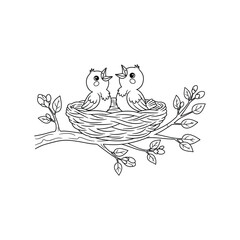 Baby Birds in a Nest Coloring Page