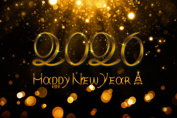 Happy New Year 2026, handwritten inscription isolated on golden background.
