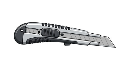 Vector illustration of a gray retractable utility knife or box cutter with a segmented blade, shown isolated on a clean white background.