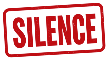 Bold red text graphic emphasizing the concept of silence on a black background