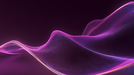 Abstract gradient particle waves seamlessly flowing with soft purple light and bokeh. Orange and blue digital waves. Technology, engineering, science, and artificial intelligence background