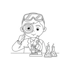 Cute Boy Scientist Holding a Magnifying Glass Coloring Page