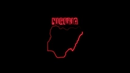 Neon outline of Nigeria map and text on black background image